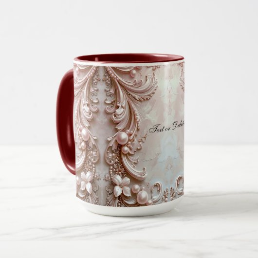 Pink Ornate Pearl and Floral Mug マグカップ (正面左)