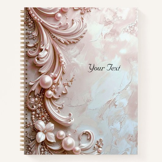Pink Ornate Pearl and Floral Notebook ノートブック (正面)