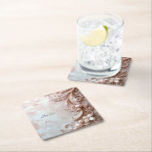 Pink Ornate Pearl and Floral Paper Coaster スクエアペーパーコースター (インサイチュ)