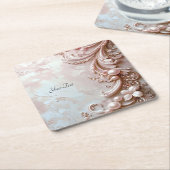 Pink Ornate Pearl and Floral Paper Coaster スクエアペーパーコースター (アングル)