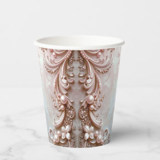 Pink Ornate Pearl and Floral Paper Cups 紙コップ