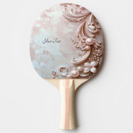 Pink Ornate Pearl and Floral Ping Pong Paddle 卓球ラケット