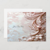 Pink Ornate Pearl and Floral Postcard ポストカード (正面/裏面)