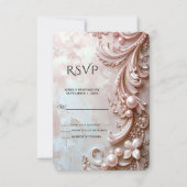 Pink Ornate Pearl and Floral RSVP Card (正面)