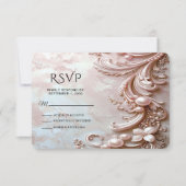 Pink Ornate Pearl and Floral RSVP Card (正面)