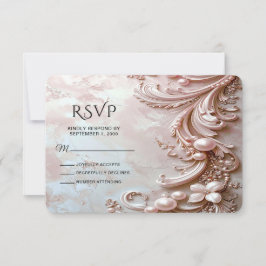 Pink Ornate Pearl and Floral RSVP Card