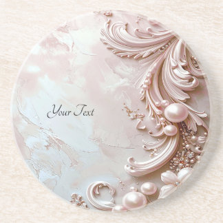 Pink Ornate Pearl and Floral Sandstone Coaster コースター