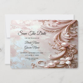 Pink Ornate Pearl and Floral Save The Date セーブザデート