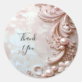 Pink Ornate Pearl and Floral Sticker ラウンドシール