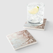 Pink Ornate Pearl and Floral Stone Coaster ストーンコースター (横)