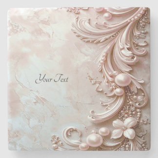 Pink Ornate Pearl and Floral Stone Coaster ストーンコースター