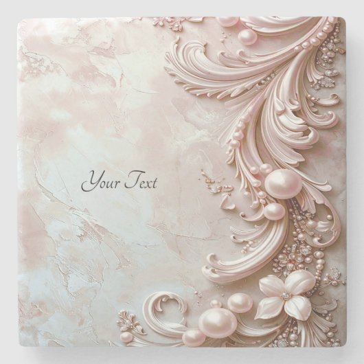 Pink Ornate Pearl and Floral Stone Coaster ストーンコースター (正面)