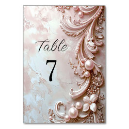 Pink Ornate Pearl and Floral Table Number テーブルナンバー