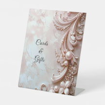 Pink Ornate Pearl and Floral Tabletop Signs