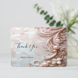 Pink Ornate Pearl and Floral Thank You Card サンキューカード