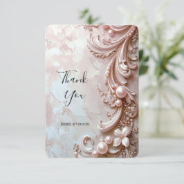 Pink Ornate Pearl and Floral Thank You Card サンキューカード