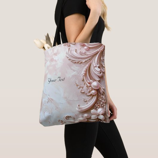 Pink Ornate Pearl and Floral Tote Bag トートバッグ (クローズアップ)