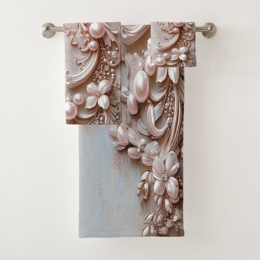 Pink Ornate Pearl and Floral Towel Set バスタオルセット (インサイチュ)