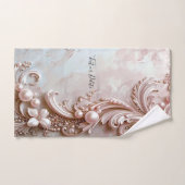 Pink Ornate Pearl and Floral Towel Set バスタオルセット (ハンドタオル)