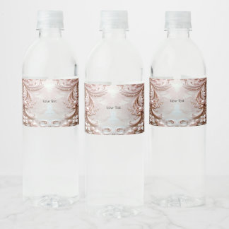 Pink Ornate Pearl and Floral Water Bottle Label ペットボトルラベル