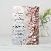 Pink Ornate Pearl and Floral Wedding Invitation 招待状 (スタンド正面)