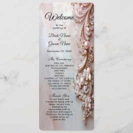 Pink Ornate Pearl and Floral Wedding Program プログラム