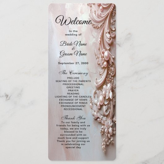 Pink Ornate Pearl and Floral Wedding Program プログラム (正面)