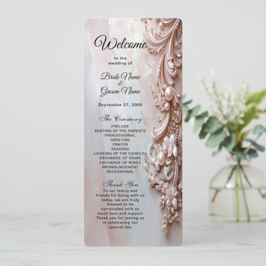 Pink Ornate Pearl and Floral Wedding Program プログラム (スタンド正面)