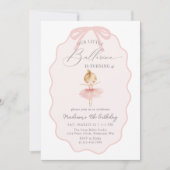 Pink Our Little Ballerina Ballet Birthday Party 招待状 (正面)
