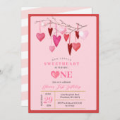 PINK Our Little Sweetheart Valentine 1st誕生日 招待状 (正面/裏面)