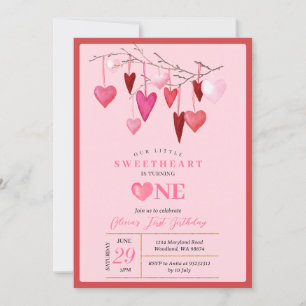 PINK Our Little Sweetheart Valentine 1st誕生日 招待状