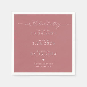 Pink Our Love Storyスクリプトハート結婚ズ スタンダードカクテルナプキン