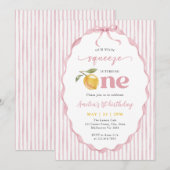 Pink Our main Squeeze Lemon 1st Birthday 招待状 (正面/裏面)