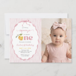 Pink Our main Squeeze Lemon 1st Birthday Photo 招待状