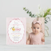 Pink Our main Squeeze Lemon 1st Birthday Photo 招待状 (スタンド正面)