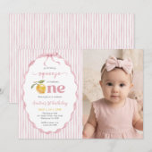 Pink Our main Squeeze Lemon 1st Birthday Photo 招待状 (正面/裏面)