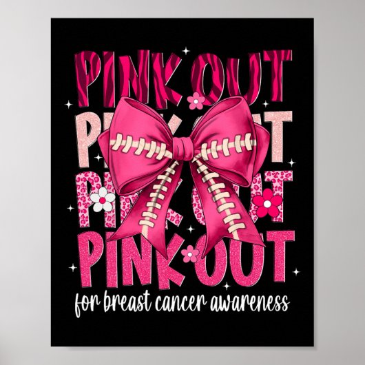 Pink Out Breast Cancer Month Footll Coquette Bow M ポスター (正面)
