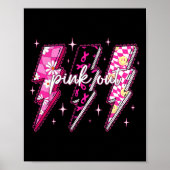 Pink Out Checkered Lightning Bolt Breast Cancer Aw ポスター (正面)