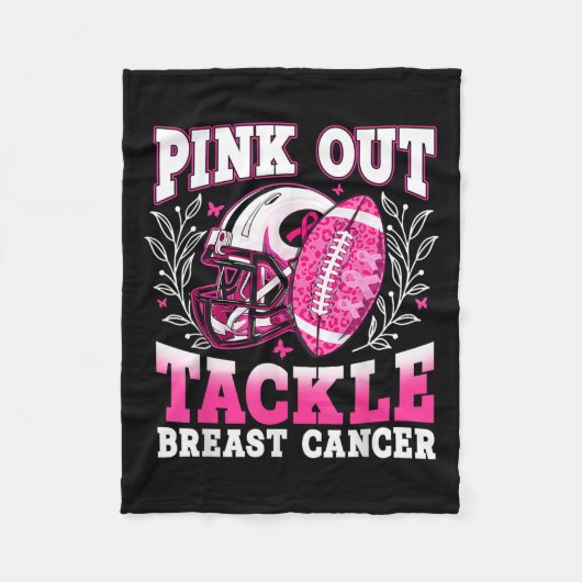 Pink Out Tackle Breast Cancer Awareness American F フリースブランケット (正面)