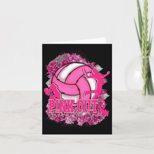 Pink Out Volleybyll Pink Ribbon Breast Cancer Awar カード (正面)