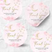Pink Over the Moon Baby Shower  ラウンドシール