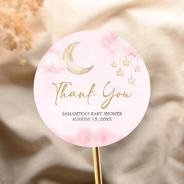 Pink Over the Moon Baby Shower  ラウンドシール
