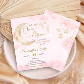 Pink Over the Moon Baby Shower  招待状