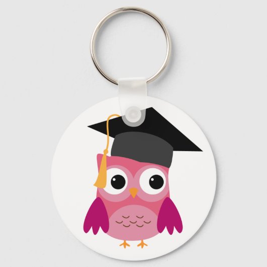 Pink Owl with Graduation Cap Keychain キーホルダー (正面)