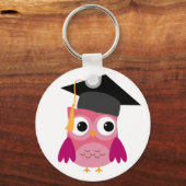 Pink Owl with Graduation Cap Keychain キーホルダー (正面)