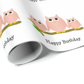 Pink Owls Design Birthday Gift ラッピングペーパー (ロールコーナー)
