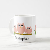 Pink Owls Design Personalised コーヒーマグカップ (正面左)