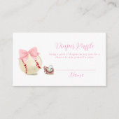 Pink Pacifier Baseball Diaper Raffle Baby Shower エンクロージャーカード (正面)