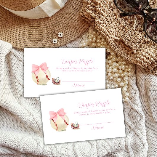 Pink Pacifier Baseball Diaper Raffle Baby Shower エンクロージャーカード