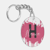 Pink Paint Splash Monogram Acrylic Bag Charm キーホルダー (正面左)